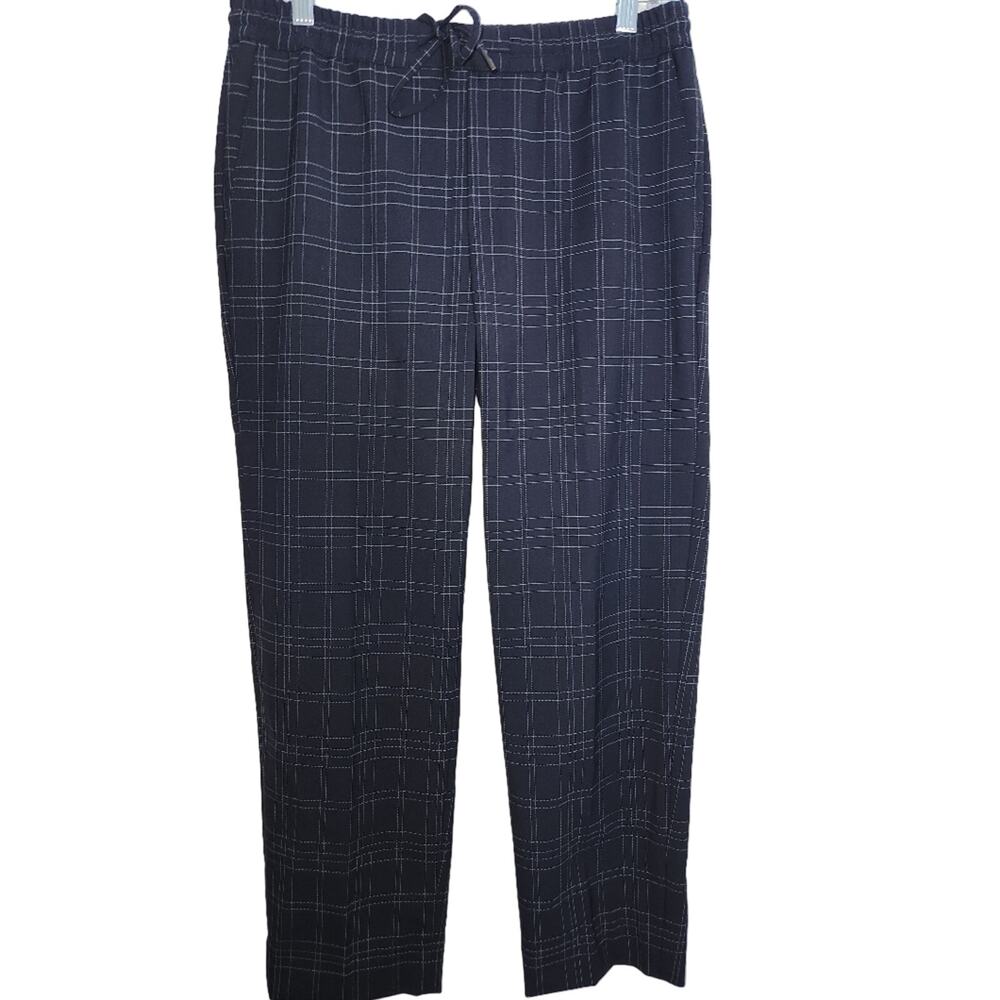 Banana Republic Navy Blue Windowpane Plaid Wool Blend Tapered Pants Small